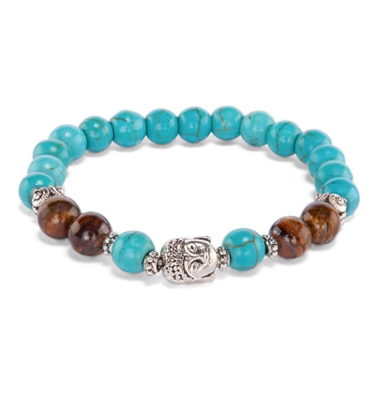 Bracelet turquoise and tiger eye with head of Buddha
