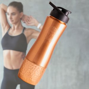 Copper Water Bottle with Yggdrasil engraving & drinking cap (850 ml)