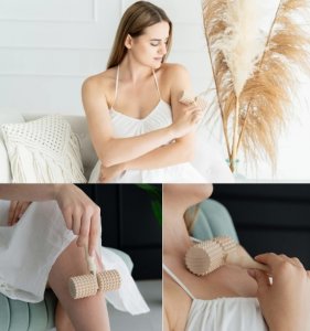 Double wooden cellulitis & triggerpoint massage roller