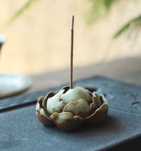 Handmade Green Ceramic Lotus Incense Holder