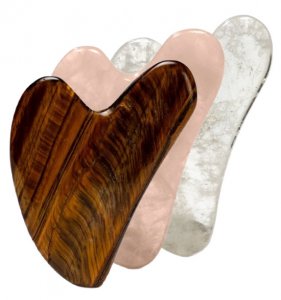 Gua Sha Schraper Hartvormig – Tijgeroog, Rozenkwarts & Bergkristal