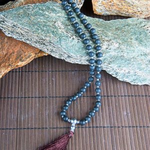 Mala van obsidiaan en rudraksha 108 kralen (elastisch)