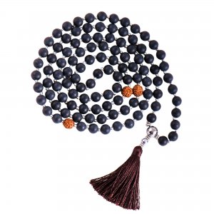 Mala van obsidiaan en rudraksha 108 kralen (elastisch)