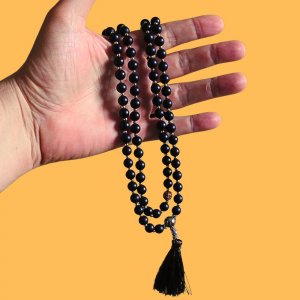 Mala van obsidiaan en rudraksha 108 kralen (elastisch)