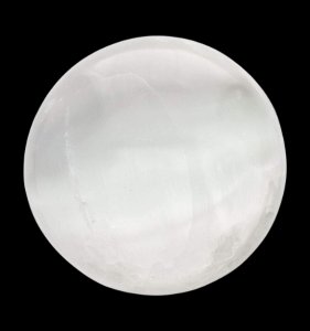 Polished Selenite Globe 12 cm with Mother Earth holder