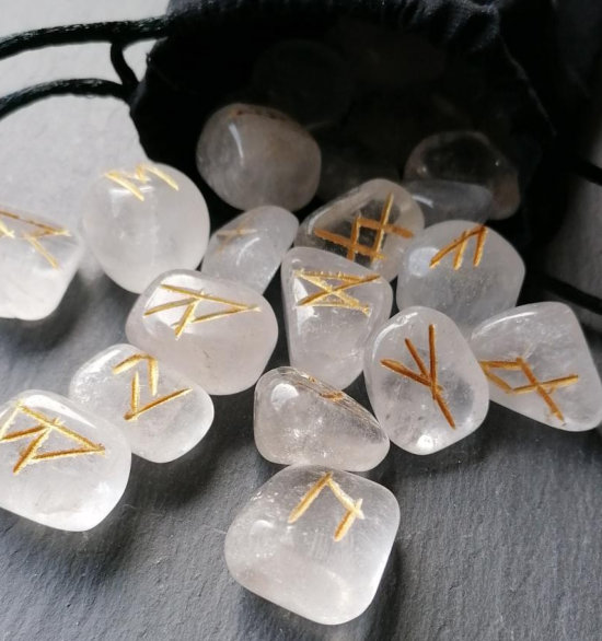 Runes Elder Futhark on rock quarts (polished or rough)