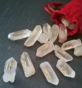 Runes Elder Futhark on rock quarts (polished or rough)
