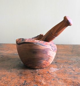 Rustic Olive Wood Mortar & Pestle (Handcrafted with Bark)