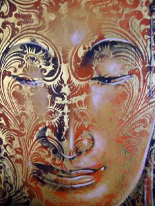 Schilderij Boeddha hoofd (paisley goud)