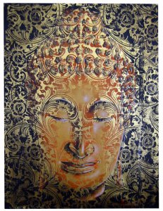 Schilderij Boeddha hoofd (paisley goud)