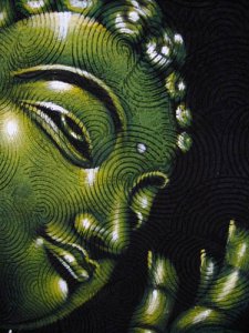 Schilderij Boeddha Prithvi mudra groen